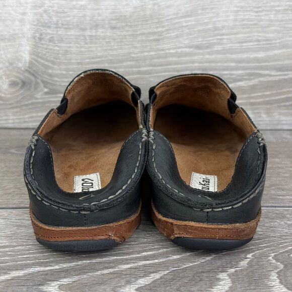 OluKai Moloa Mens Size 10.5 Black Leather Collapsible Heel Slip On Loafer - Picture 5 of 11